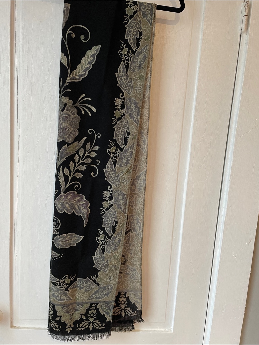 Talbots Black Paisley Floral Border Scarf